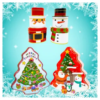 【摩達客】耶誕-聖誕老公公雪人聖誕樹造型糖果罐四入組擺飾(交換禮物)