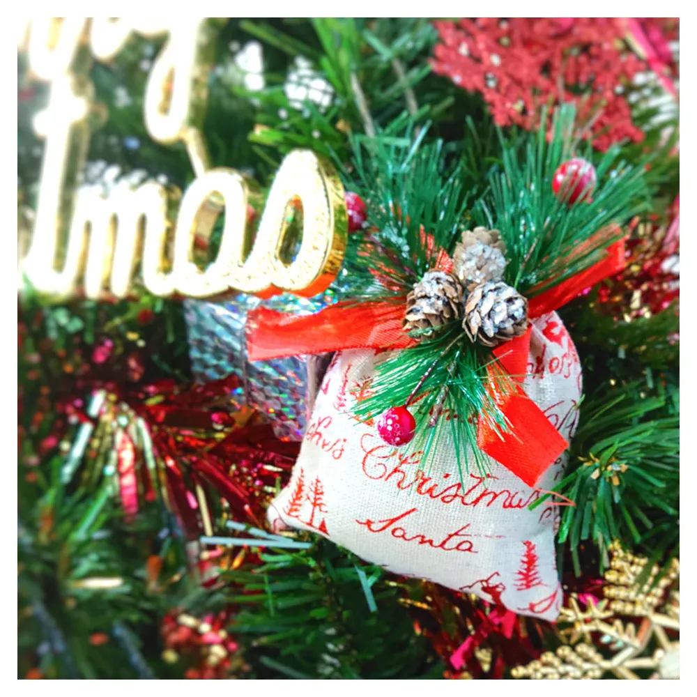 【摩達客】耶誕-聖誕裝飾小布包禮物袋吊飾(三入組-米色系)