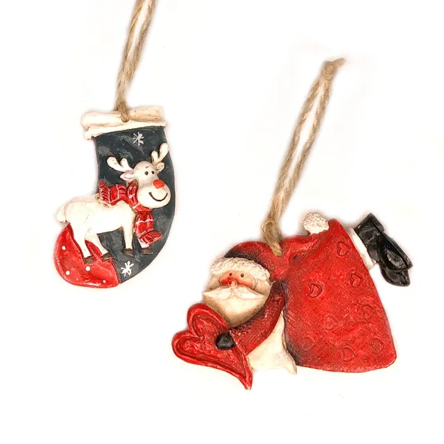 【摩達客】耶誕-聖誕樹脂藝術創作裝飾吊飾-2入組(4.愛心飛行老公公麋鹿襪)