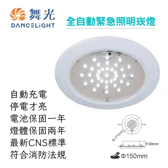 DanceLight 舞光 LED 15CM緊急照明崁燈 白光(自動充電 停電才亮 節能又方便)