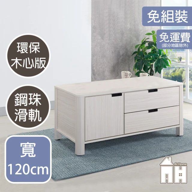 AT HOME 4尺白木紋一門二抽收納大茶几/客廳桌 北歐簡約(愛迪)