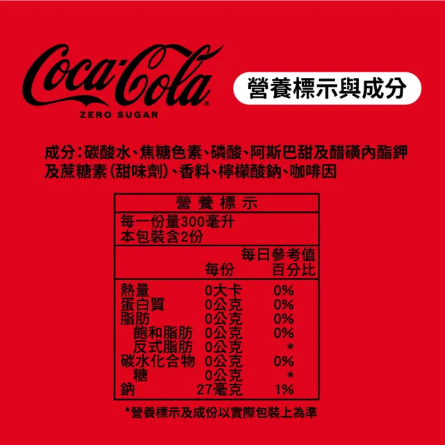 【Coca-Cola 可口可樂ZERO SUGAR】無糖零卡寶特瓶600mlx24入/箱