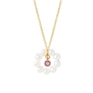 【Olivia Yao Jewellery】14K金天然夢境粉鋯鑽珍珠項鍊(生日石系列)