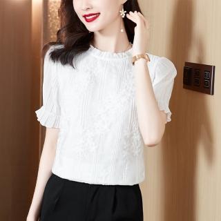 【Paiya 派亞】夏季新款繡花雪紡襯衫春裝潮打底衫百搭上衣女(M-3XL)