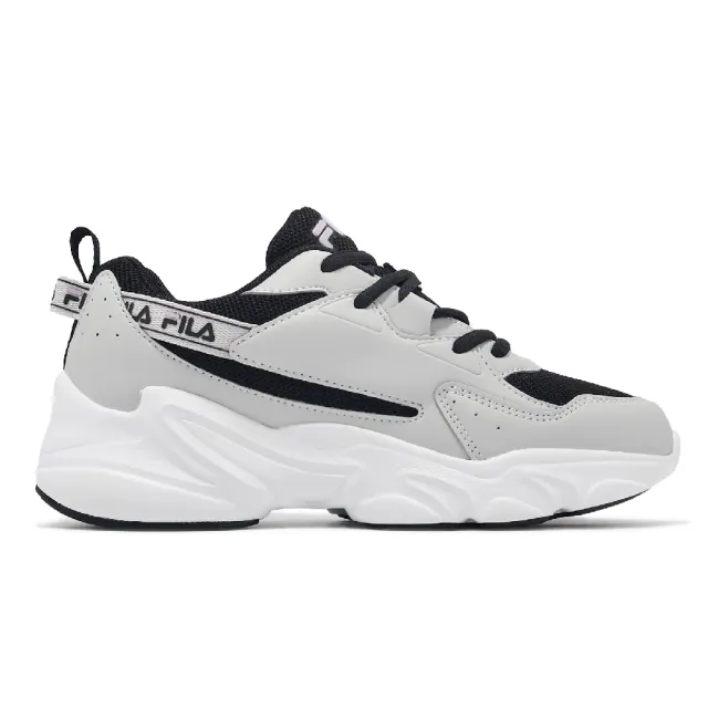 【FILA】休閒鞋 Hidden Tape 7 女鞋 灰 黑 皮革 緩衝 厚底 老爹鞋 斐樂(5J944X400)