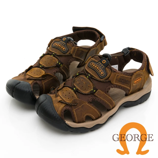 【GEORGE 喬治皮鞋】舒適系列 真皮機能護趾包頭涼鞋 -棕 417007JI24