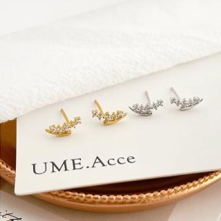 【UME.Acce】母親節禮物 鑲鑽彎月純銀耳環(S925純銀 純銀 耳環 純銀耳環 耳針 鑲鑽耳針 貼耳耳環)