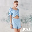 【IGD 英格麗】網路獨賣款-清爽亞麻短褲套裝(藍色)