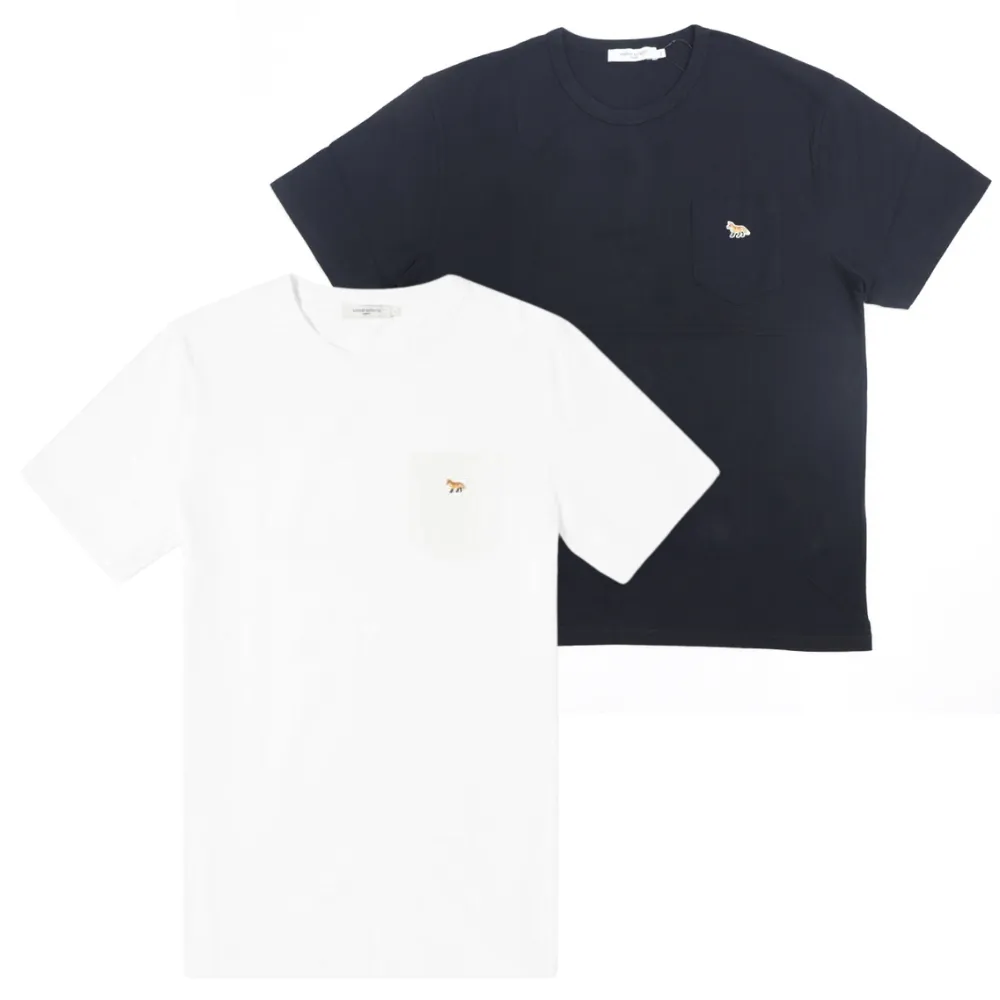 【Maison Kitsune】Maison Kitsun☆ 口袋小狐狸 黑色/白色 純棉 T-SHIRT(GM00116KJ0008P)