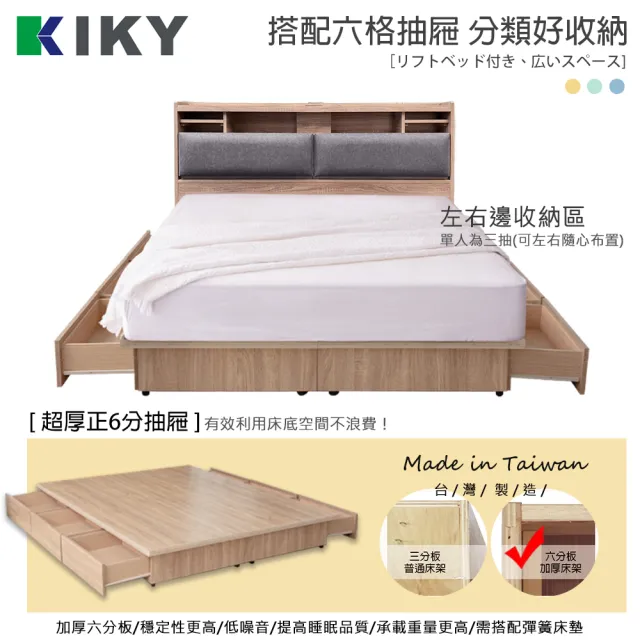 【KIKY】飛燕附插座貓抓皮靠墊二件床組雙人5尺(床頭片+六分抽屜床底)