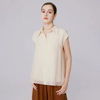 【MOMA】時尚異材雙層包袖襯衫(杏色)