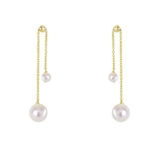 【Olivia Yao Jewellery】垂墜擺盪天然圓珍珠耳環 925純銀耳針抗過敏 可自由調整鍊長(Promise Collection)