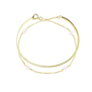 【Olivia Yao Jewellery】18K 天然圓珍珠鍊金色雙層手環(Mus☆e Edition)