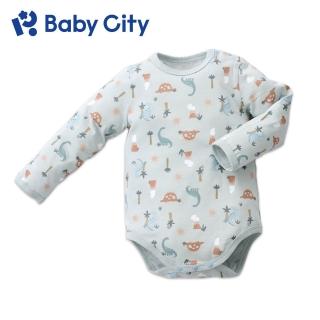 【BabyCity娃娃城 官方直營】美棉長袖肩開連身衣-侏羅紀恐龍(80-100cm)