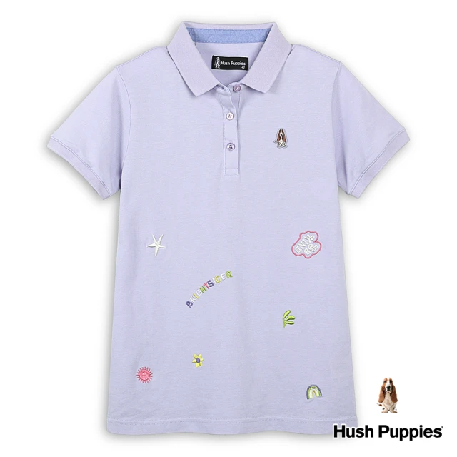 Hush Puppies 女裝 POLO衫 趣味繡花刺繡小狗短袖POLO衫(淺紫 / 43201105)