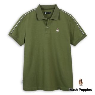 【Hush Puppies】男裝 POLO衫 素面品牌英文織帶小狗短袖POLO衫(軍綠 / 43101111)