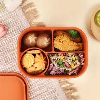 【鎖住美味】食品級矽膠可微波加熱便當盒-四格款(分隔便當盒 矽膠餐盒 午餐盒 保鮮盒 分格餐盒 蒸飯 野餐)