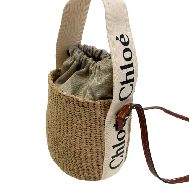 【Chloe’ 蔻依】WOODY SMALL BASKET 小號 棕色牛皮 草編水桶包 斜背包(C22SS381G55101)