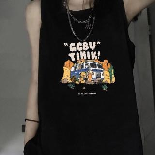 【Amirr 艾米爾】★汽車印花無袖背心中長版T恤(女上衣/短袖/休閒)