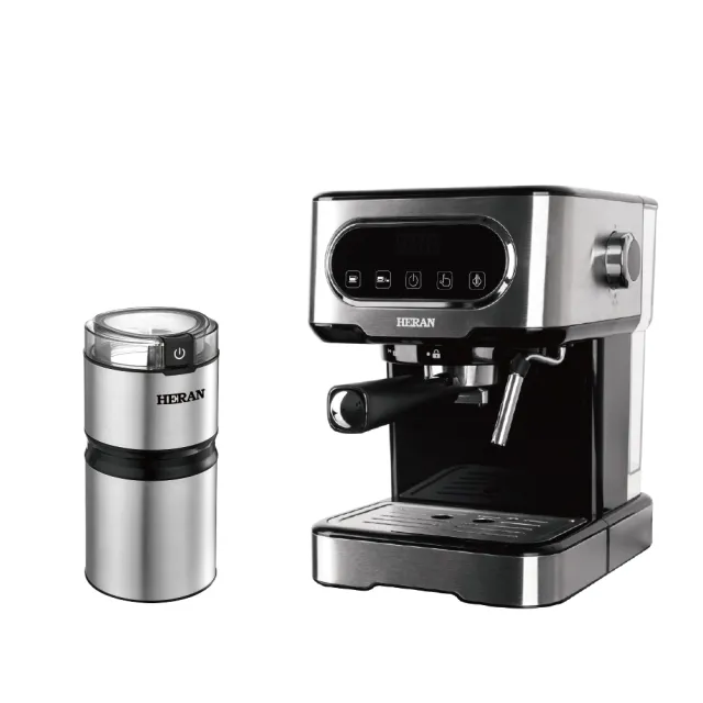 【HERAN 禾聯】LED微電腦觸控義式咖啡機(HCM-15XBE10)+不鏽鋼電動磨豆機(HCG-60K1)