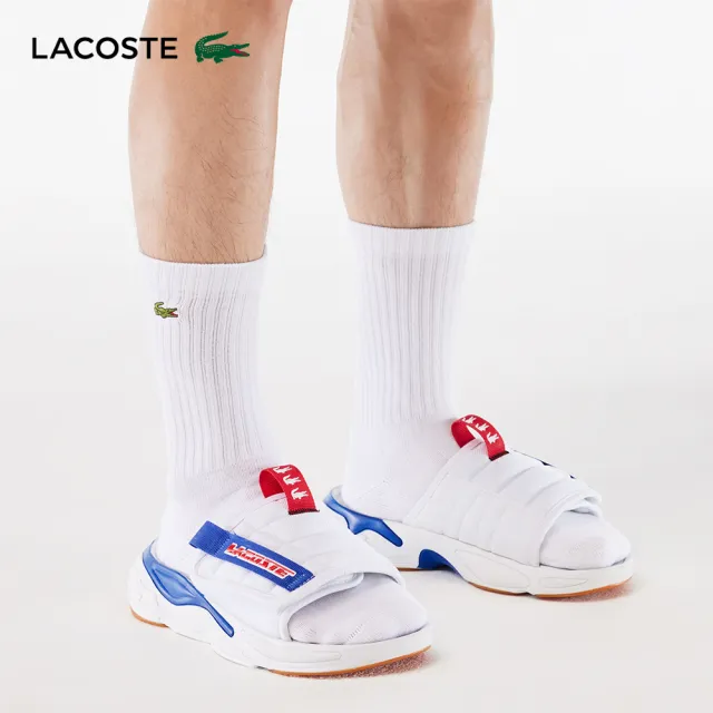 【LACOSTE】男鞋-AceSlide休閒拖鞋(藍/白色)