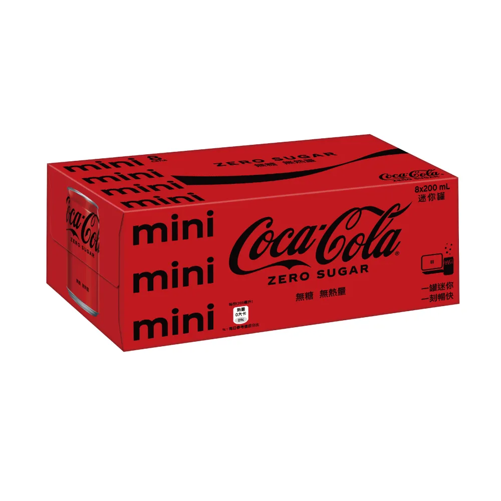 【Coca-Cola 可口可樂ZERO SUGAR】無糖零卡迷你罐200ml x8入/組