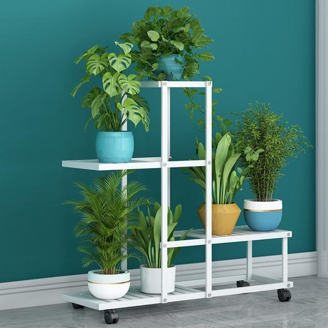 【FL 生活+】歐式62面寬附輪移動花架(花園架/盆栽架/花台/花盆架/花台/多肉花架/A-283)