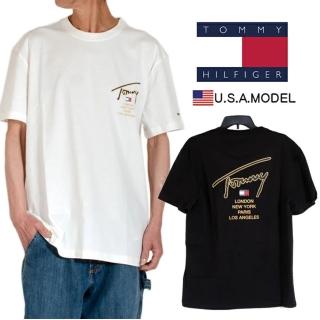 【TOMMY HILFIGER】湯米 金字 背後大LOGO 城市標語(平輸品)