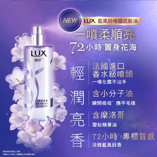 【LUX 麗仕】宋芸樺同款 煥亮柔順修護噴霧式髮油80ml(雪松玫瑰/淡雅藍風鈴)