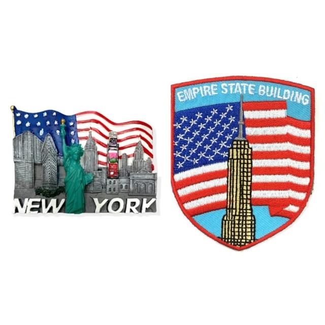 【A-ONE 匯旺】美國紐約地標NYC世界旅行磁鐵+美國 帝國大廈立體繡貼2件組特色地標 3D立體(C117+405)