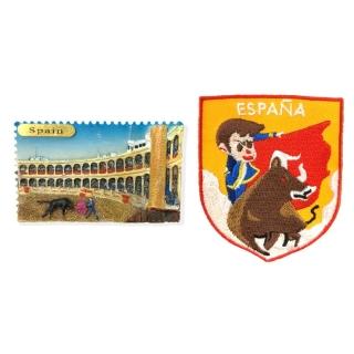 【A-ONE 匯旺】西班牙鬥牛場冰箱裝飾磁鐵+西班牙 鬥牛士 ESPANA肩章2件組磁鐵冰箱貼 可愛磁鐵(C102+310)