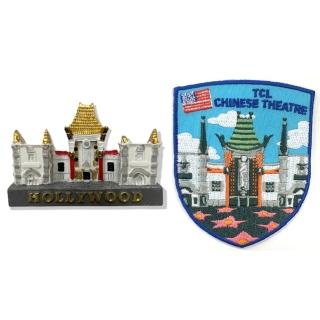 【A-ONE 匯旺】美國好萊塢中國戲院可愛磁鐵+美國 中國戲院袖標2件組冰箱磁鐵 白板磁鐵(C124+393)