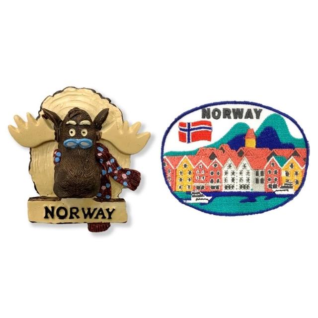 【A-ONE 匯旺】挪威馴鹿可愛磁鐵+挪威 卑爾根Bryggen 峽灣小鎮外套貼布2件組彩色磁鐵 冰箱磁鐵(C186+348)