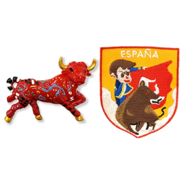 A-ONE 匯旺 西班牙紅色鬥牛可愛磁鐵+西班牙 鬥牛士 ESPANA袖標2件組旅遊磁鐵 外國地標磁鐵(C195+310)
