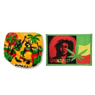 【A-ONE 匯旺】牙買加黃昏立體磁鐵+巴布·馬利 雷鬼歌手布章2件組網紅打卡地標 文青必備 磁鐵(C229+138)