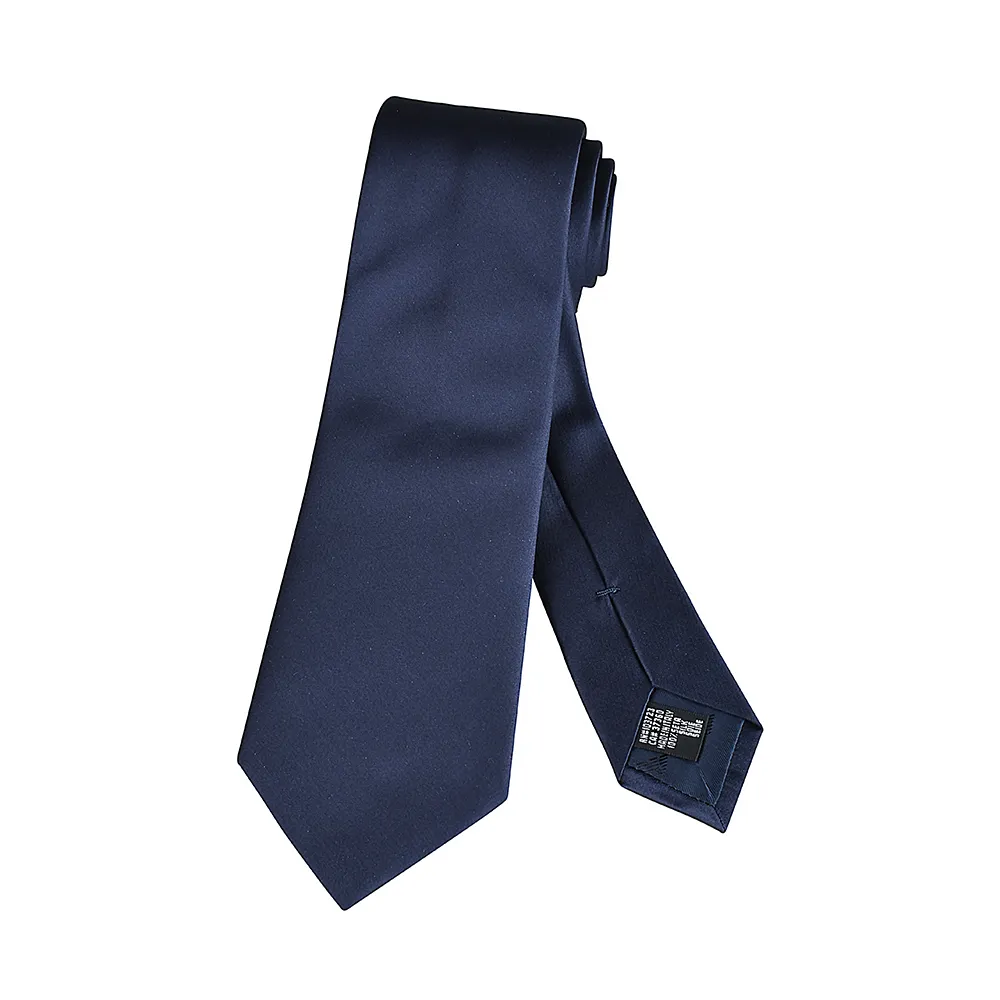 【EMPORIO ARMANI】EMPORIO ARMANI刺繡老鷹LOGO緞面設計真絲領帶(寬版/午夜藍)