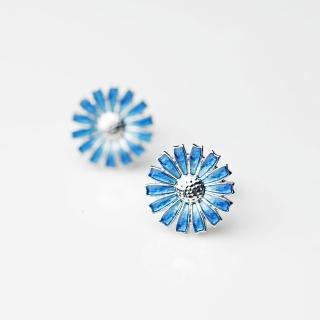 【Georg Jensen 喬治傑生】Daisy 純銀藍瓷琺瑯雛菊針式耳環11mm