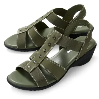【GREEN PINE】率性羅馬鉚釘真皮後拉涼拖鞋綠色(00323815)