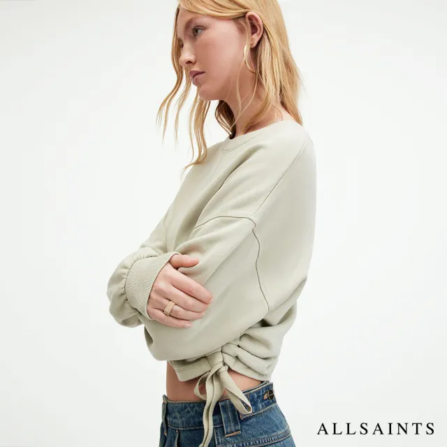 【ALLSAINTS】MIRA 柔軟純棉短版抽繩長袖衛衣-綠 WM520Z(舒適版型)