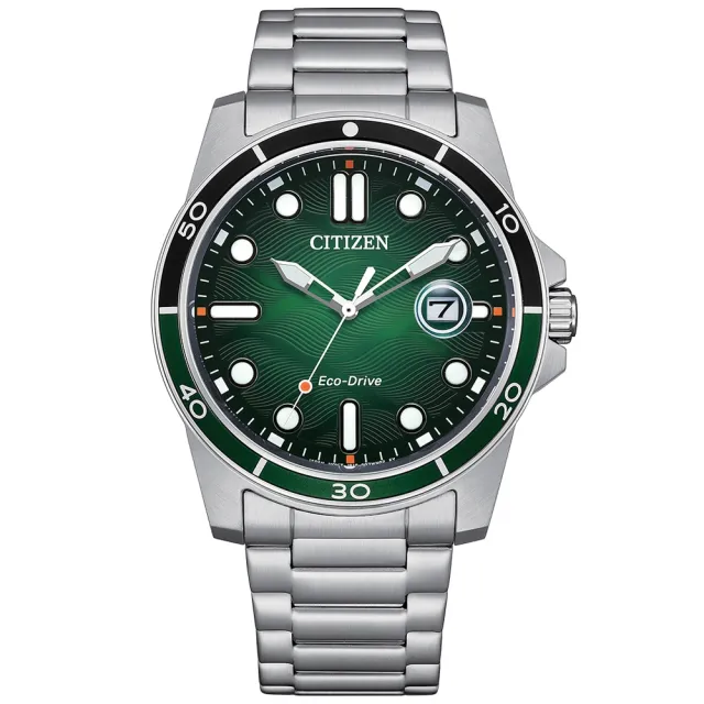 【CITIZEN 星辰】GENTS系列 光動能 波紋面手錶 -綠 41.5mm(AW1811-82X)