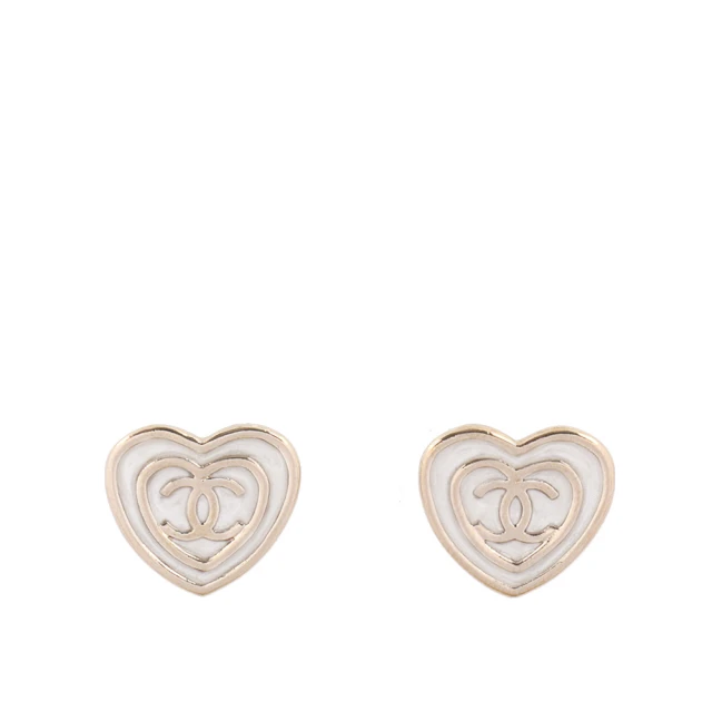 CHANEL 香奈兒 CC Logo 雙圈愛心造型珍式耳環(珍珠白)