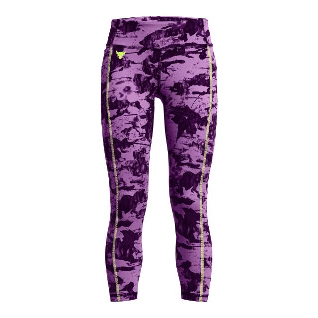 【UNDER ARMOUR】UA官方直營 女童 Pjt Rock巨石強森 印花緊身運動長褲_1380962-560(紫)