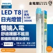 【Philips 飛利浦】6支 LED T8 2尺 9.5W 830 黃光 全電壓 雙端入電 LED日光燈管