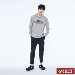 【5th STREET】男裝休閒印花長袖帽T-灰色