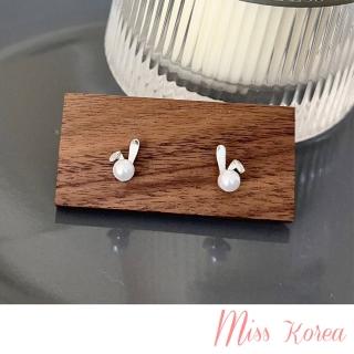 【MISS KOREA】韓國設計氣質可愛小兔珍珠夾式耳環(無耳洞耳環 耳夾 夾式耳環 小兔耳環 珍珠耳環)