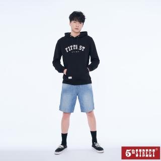 【5th STREET】男裝休閒印花長袖帽T-黑色