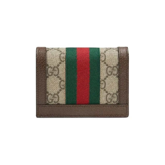 【GUCCI 古馳】GUCCI Ophidia GG系列 經典老花 米色 烏木色 帆布 帶扣兩摺 錢包 短夾(52315596IWG8745)