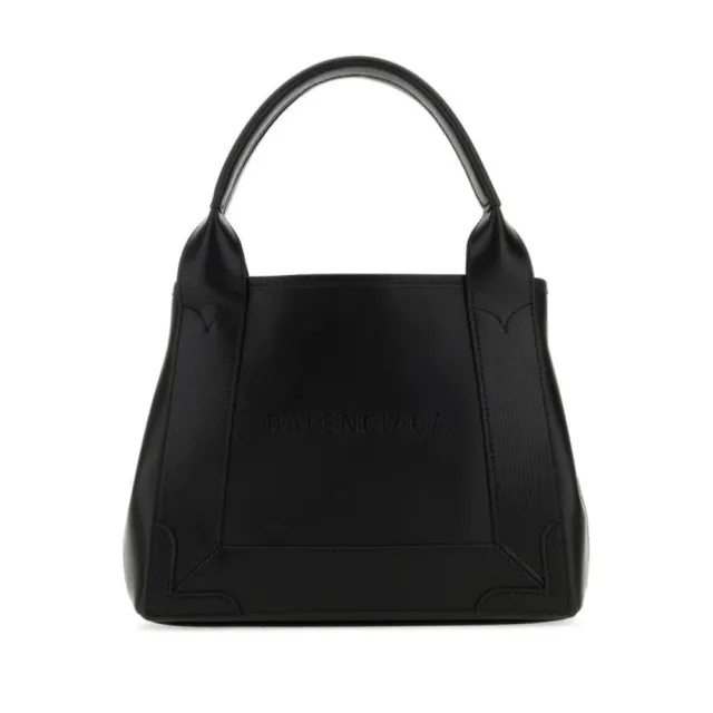 【Balenciaga 巴黎世家】BALENCIAGA NAVY CABAS XS 黑邊黑色 牛皮 托特包 手提包(3903462AAG81000)