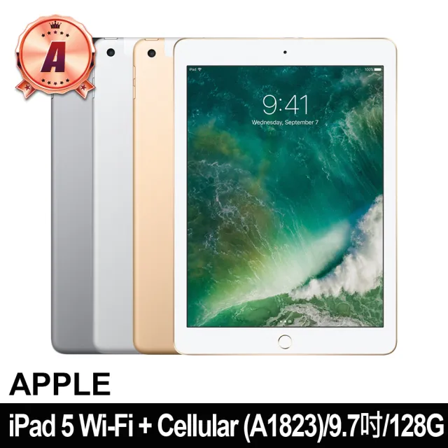 【Apple】A級福利品 iPad 5 9.7吋 A1823/Wi-Fi+Cellular/LTE/128G(贈皮套+鋼化貼)
