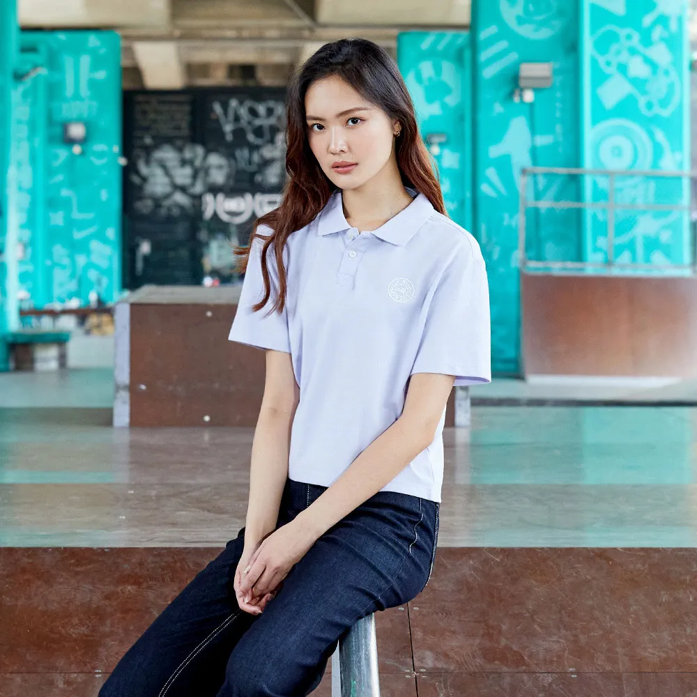 【Hang Ten】女裝-韓國同步款-短版左胸刺綉休閑短袖POLO衫(多色選)